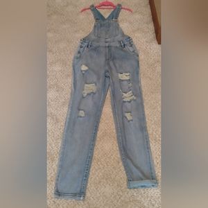 Denim, distressed overalls from 12th tribe
